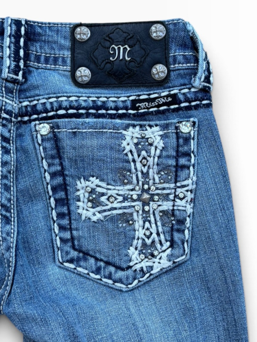 Miss Me Low Rise Boot Cut Jeans With Rhinestone Studs 25